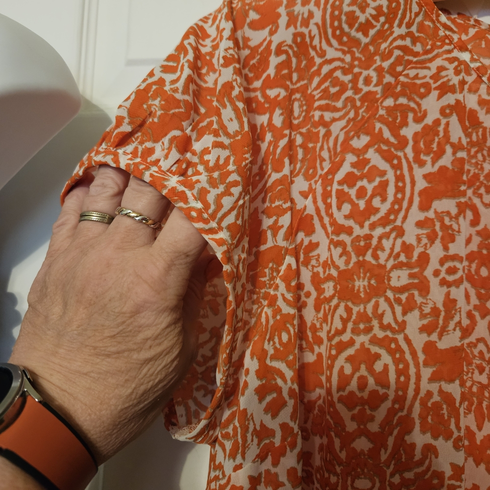 #488-Liz Claiborne Orange and White Blouse.sz. 2X - Picture 5 of 7